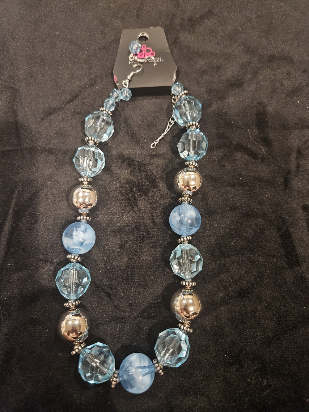 paparazzi Blue and Silver Beaded Statement Necklace